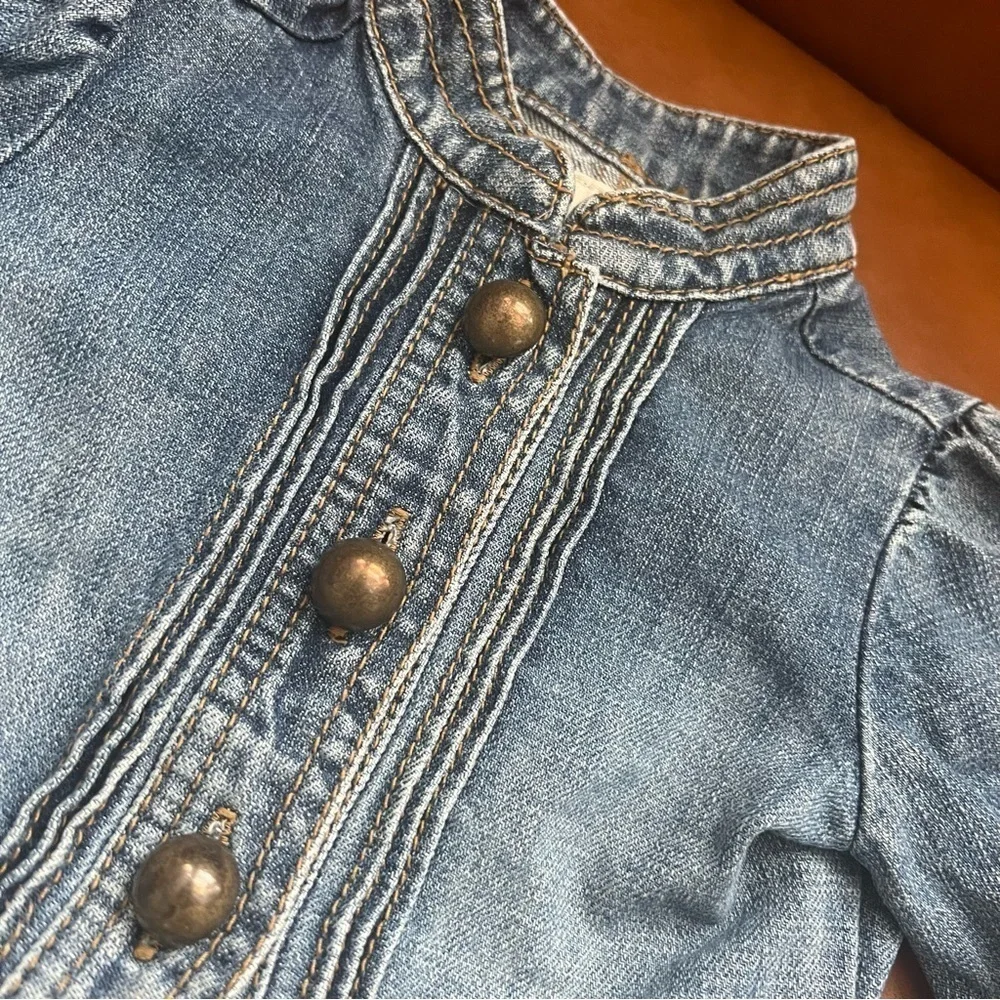 Old Navy Infant Baby Girl Sz 6-12M Denim Jacket Jean Jacket Mock Neck Peplum